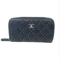 CHANEL Black Quilted Studded Medium Zippy Wallet