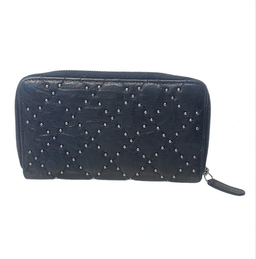 CHANEL Black Quilted Studded Medium Zippy Wallet