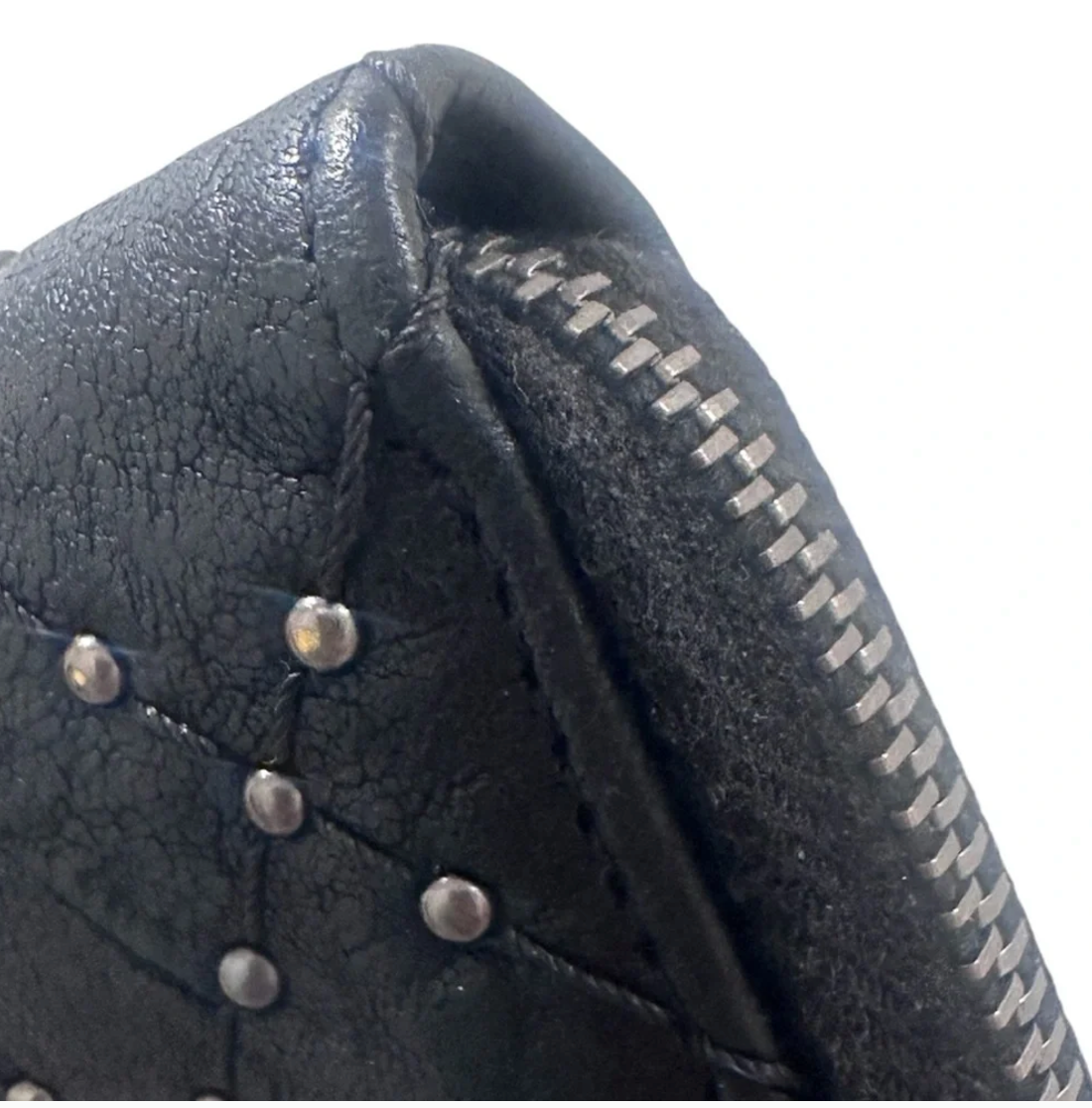 CHANEL Black Quilted Studded Medium Zippy Wallet