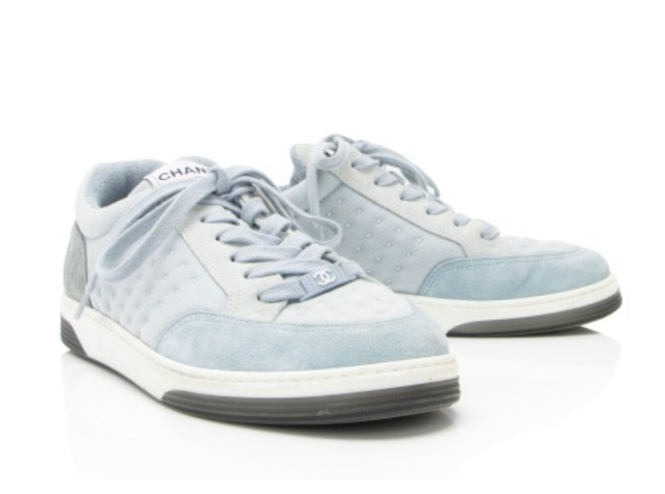 Chanel Suede Studded Logo Sneakers