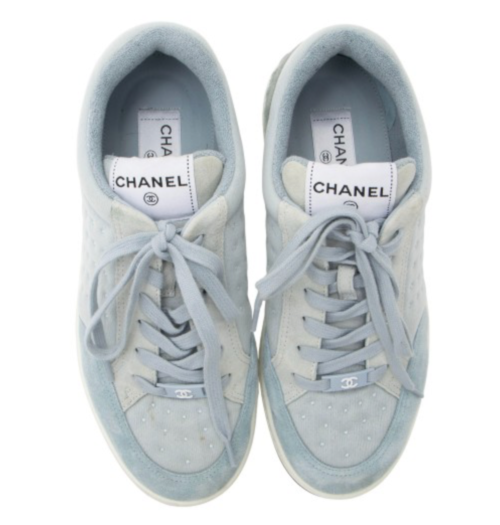 Chanel Suede Studded Logo Sneakers