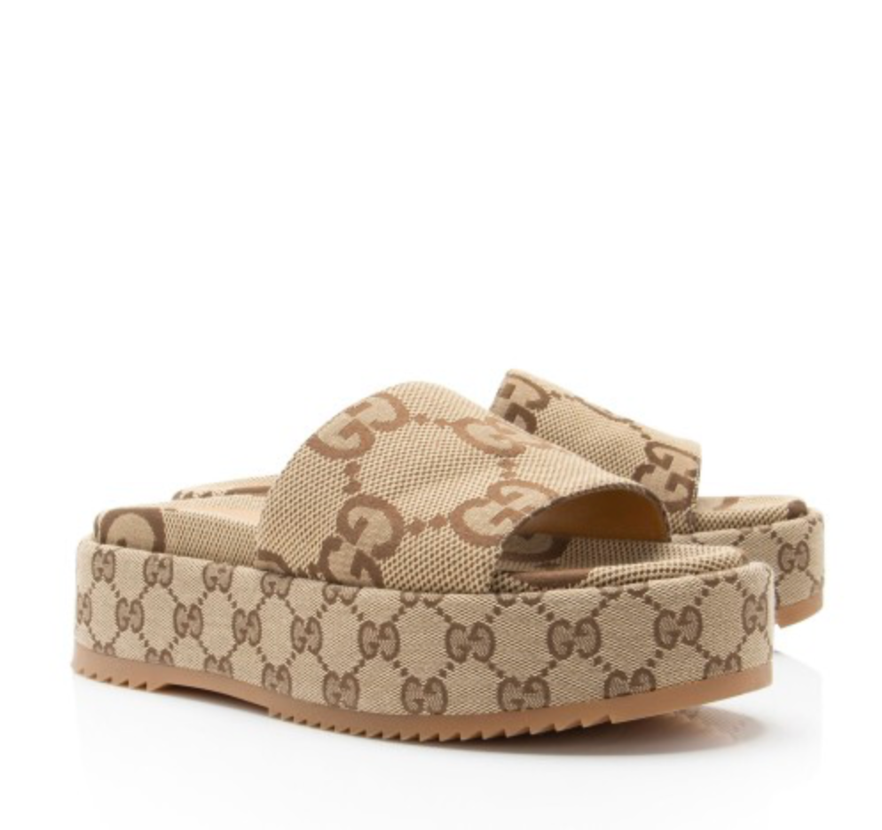 Gucci Jumbo GG Canvas Angelina Slide Platform Sandals