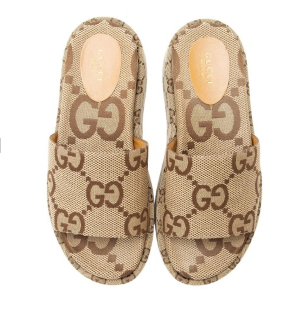 Gucci Jumbo GG Canvas Angelina Slide Platform Sandals