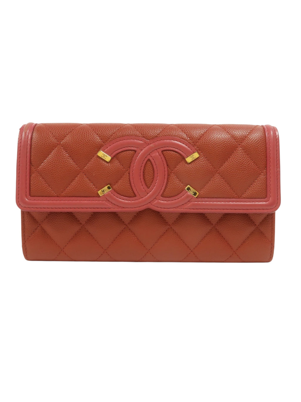 Chanel CC Filigree Flap Caviar Wallet Red