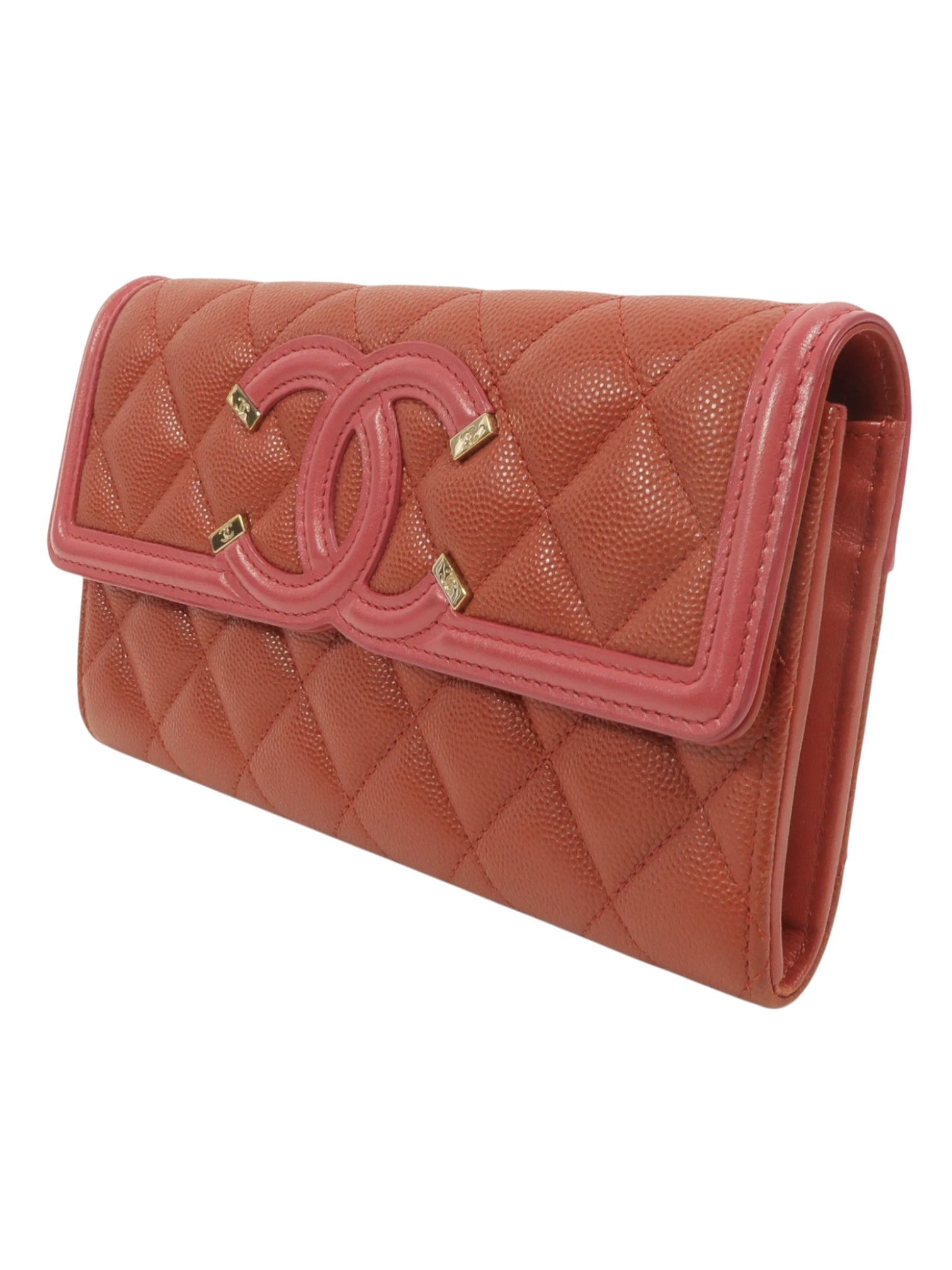 Chanel CC Filigree Flap Caviar Wallet Red