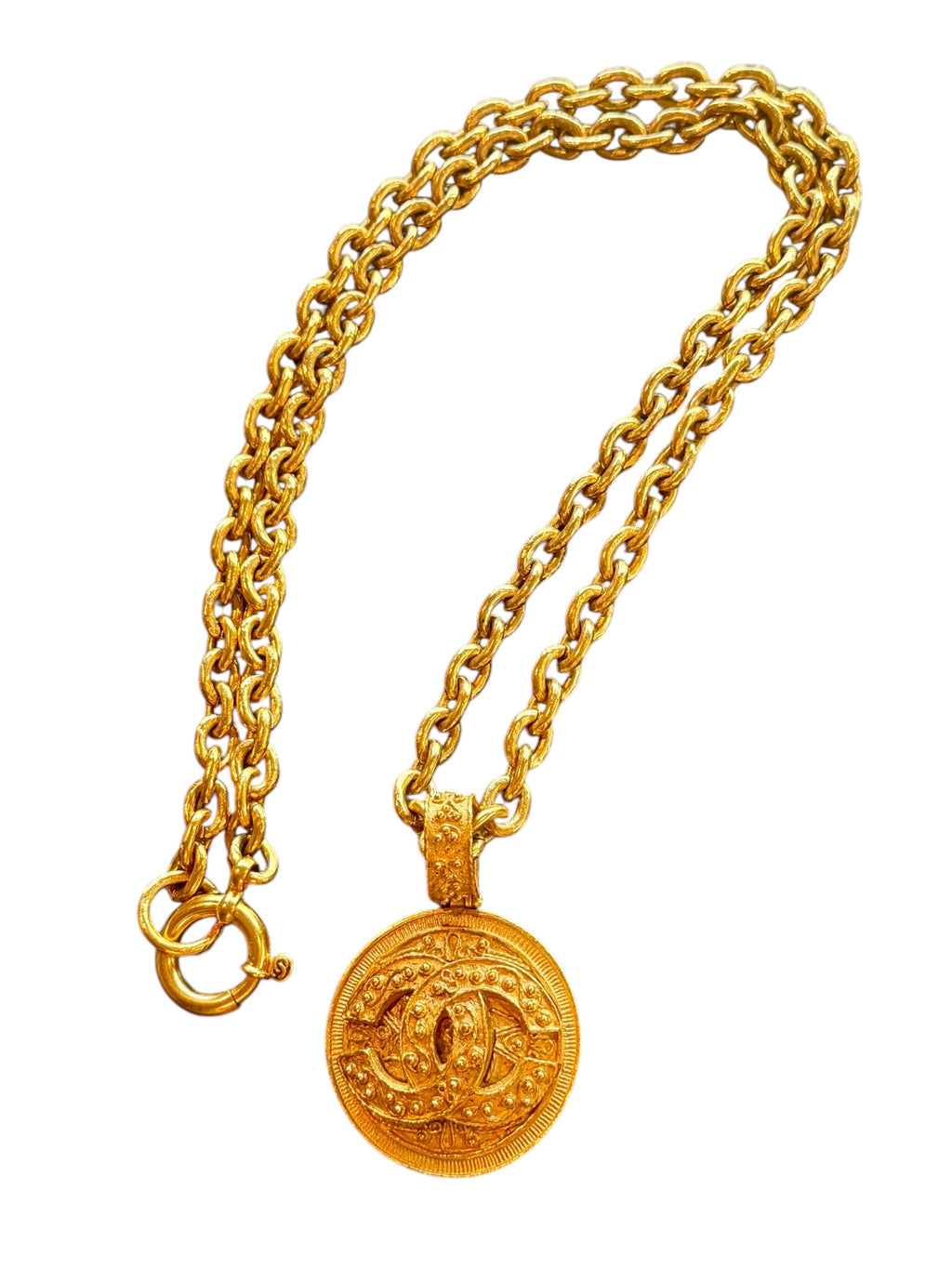 Chanel Vintage 1994 CC Textured Medallion Necklace